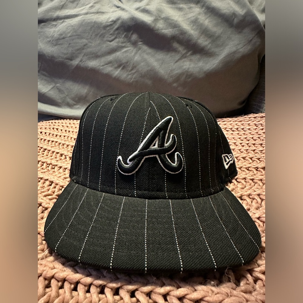 New Era Atlanta Braves Hat, Black/White Pinstripes, 7 1/8 inches, Never worn